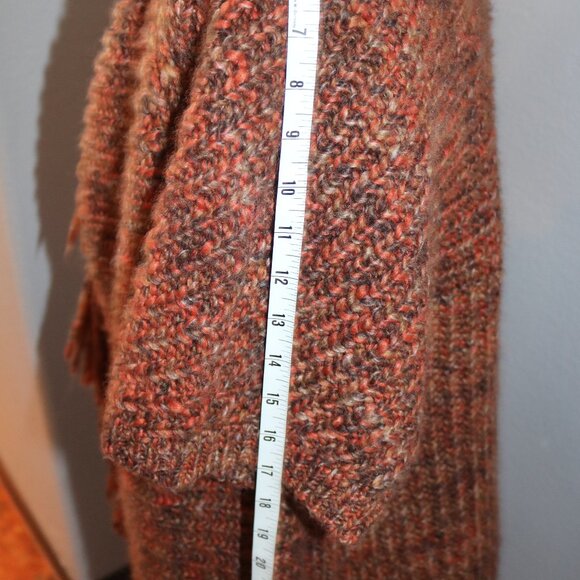 Chico's Knit Crochet Fringe Boho Sweater Open Front Cardigan Size 2/L Wool Blend - Picture 10 of 14
